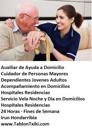 Irun Hondarribia auxiliar de ayuda a domicilio personas mayores dependientes adultos jovenes acompañamientos hospitales residencias